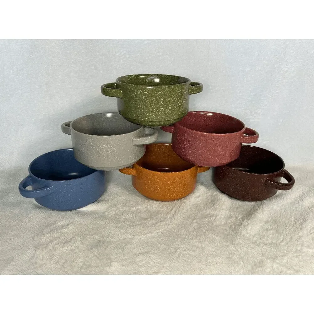 Gourmet Basics by Mikasa Double Handled Soup Bowl Braylin Set of Six Speckled